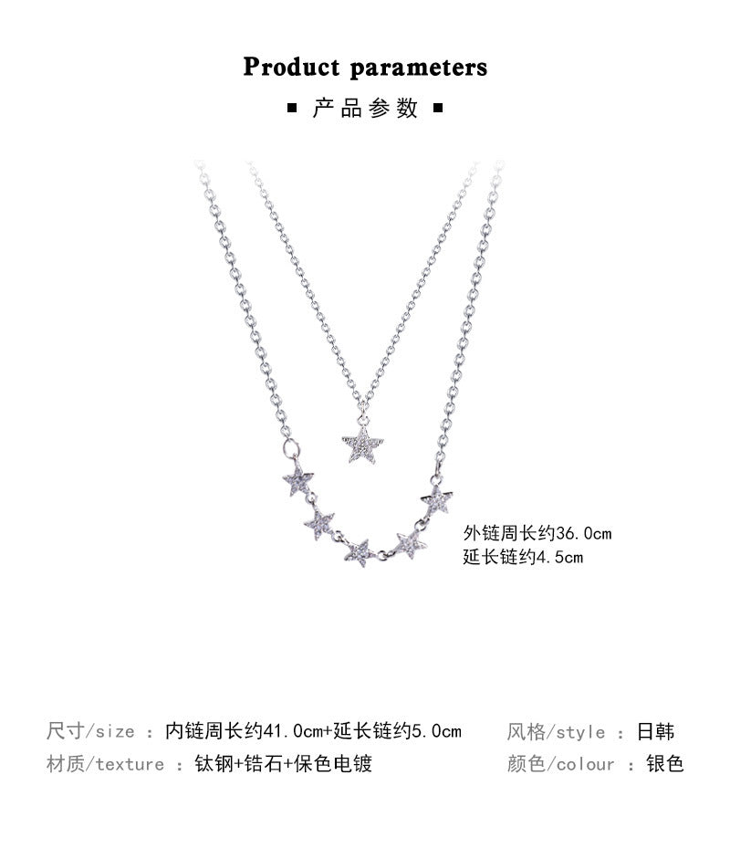 Necklace Double Simple Star Micro Inlaid Zircon HXNX1040