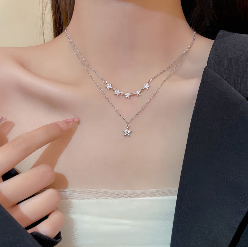 Necklace Double Simple Star Micro Inlaid Zircon HXNX1040