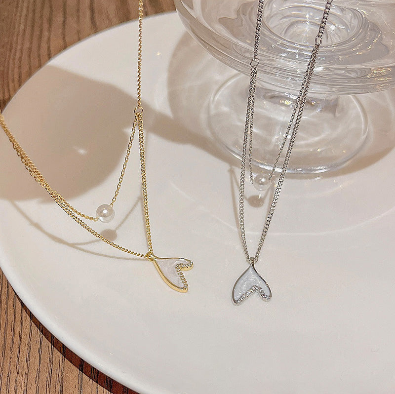 Necklace Double Layer Pearl Fishtail HXNX1080