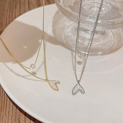 Necklace Double Layer Pearl Fishtail HXNX1080