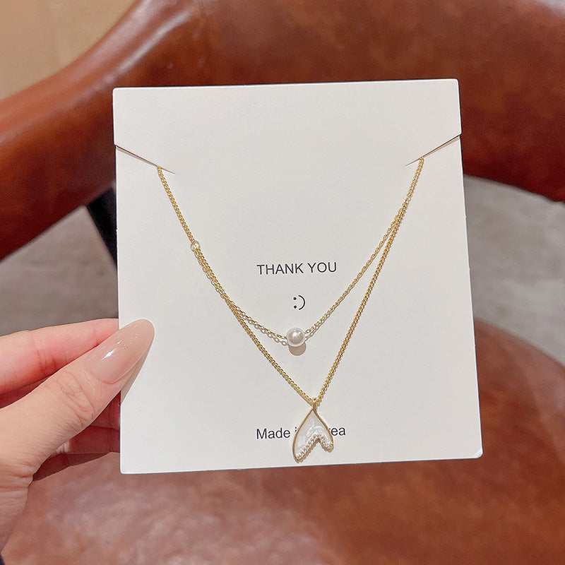 Necklace Double Layer Pearl Fishtail HXNX1080
