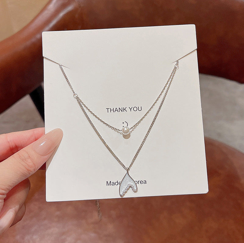 Necklace Double Layer Pearl Fishtail HXNX1080