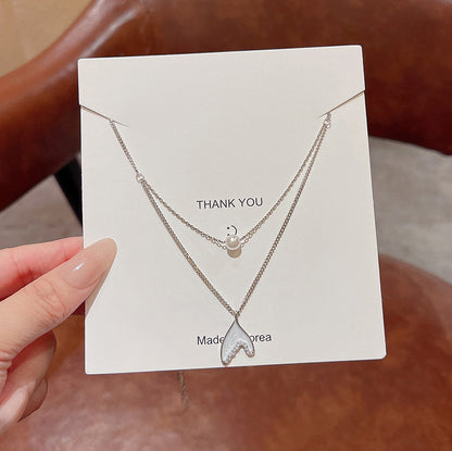 Necklace Double Layer Pearl Fishtail HXNX1080