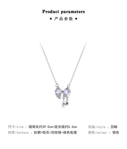 Necklace Exquisite Zircon Titanium Steel Bow HXNX1134