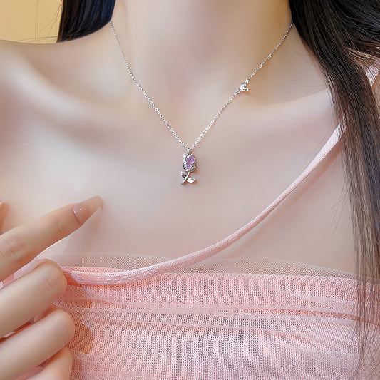Necklace Pink Zircon Tulip HXNX1137