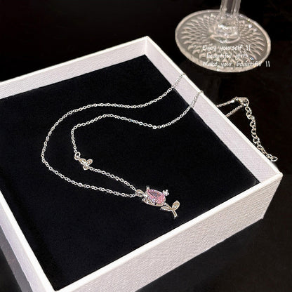 Necklace Pink Zircon Tulip HXNX1137