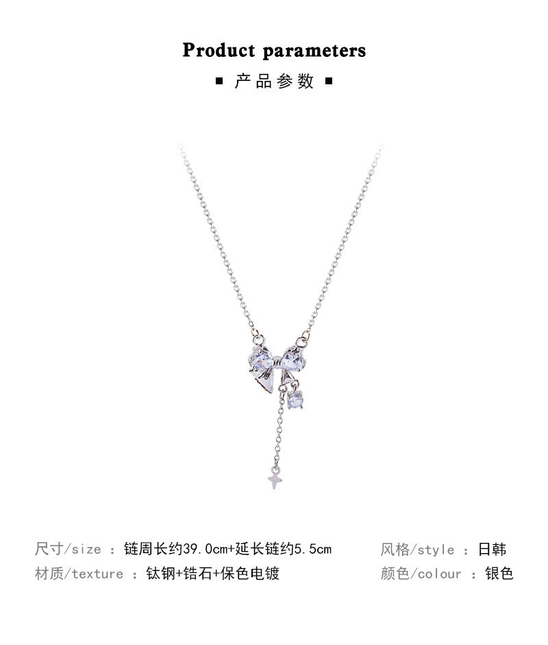 Necklace Bow Long Tassel Exquisite Zircon HXNX1173