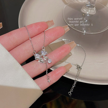 Necklace Bow Long Tassel Exquisite Zircon HXNX1173