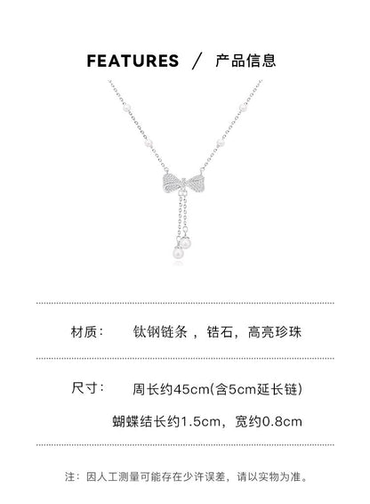 Necklace Micro Inlaid Zircon Bow Long Tassel Pearl HXNX1417