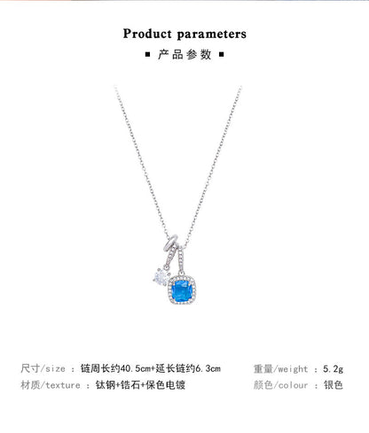 Necklace Luxury Niche High End Blue Square Zircon HXNX1465