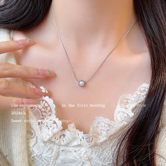 Necklace Simple Small Square Pearl HXNX1495