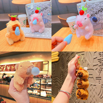 Boneka Capybara Ingusan Lucu Snort Snotty Plushie Doll Bubble Blowing Squeeze Keychain