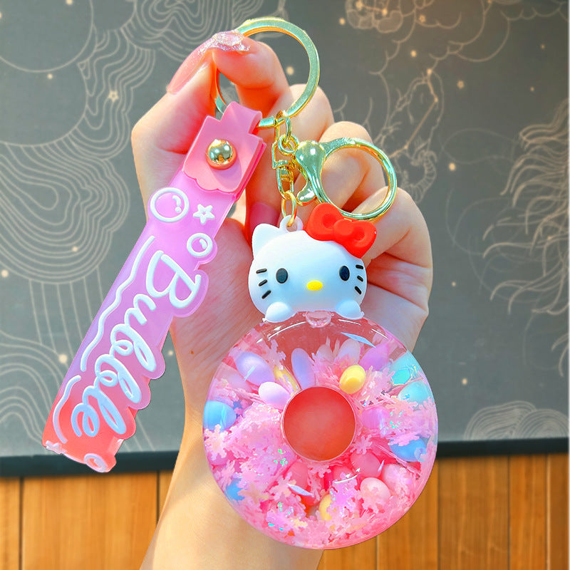 Gantungan Kunci Kartun Anime 3D Quicksand Liquid Akrilik Sanrio Kitty Melody Kuromi