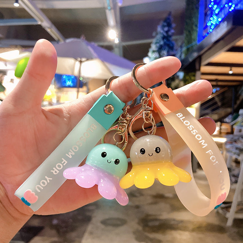 Gantungan Kunci Desain Kartun Lucu 3D Ganci Octopus Keychain Gurita Shake and Glow