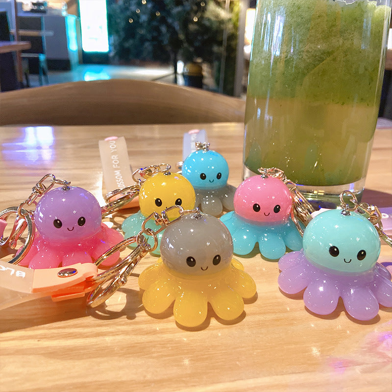 Gantungan Kunci Desain Kartun Lucu 3D Ganci Octopus Keychain Gurita Shake and Glow