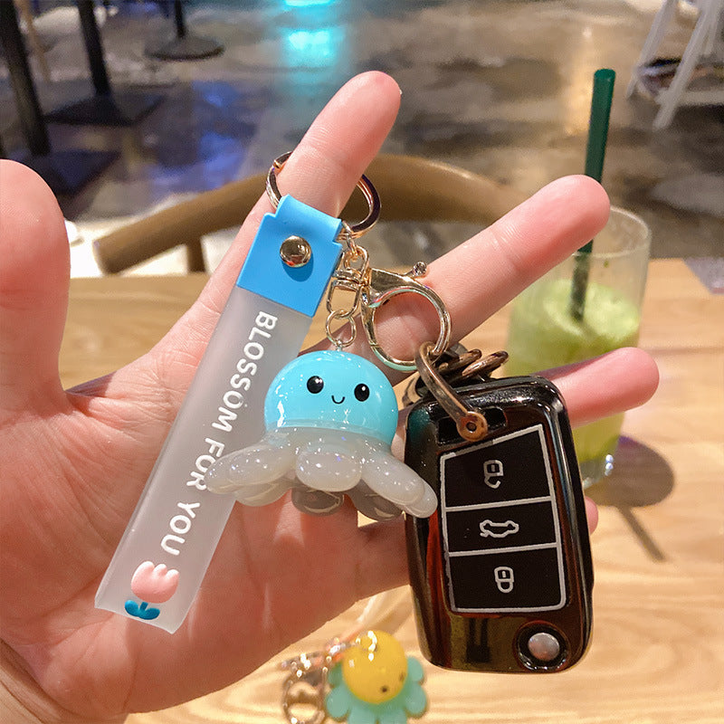 Gantungan Kunci Desain Kartun Lucu 3D Ganci Octopus Keychain Gurita Shake and Glow