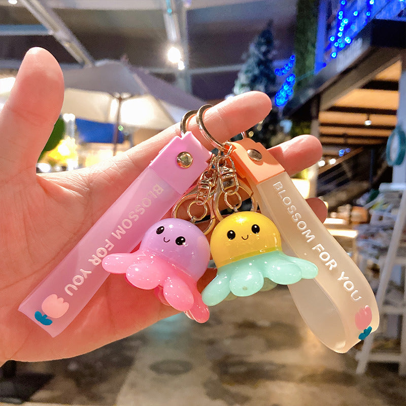 Gantungan Kunci Desain Kartun Lucu 3D Ganci Octopus Keychain Gurita Shake and Glow