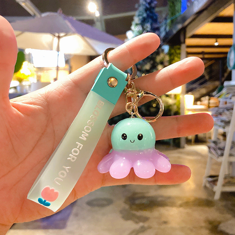 Gantungan Kunci Desain Kartun Lucu 3D Ganci Octopus Keychain Gurita Shake and Glow