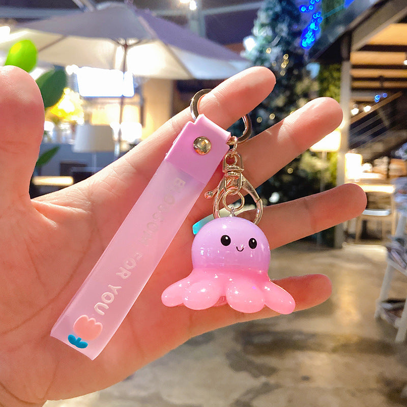 Gantungan Kunci Desain Kartun Lucu 3D Ganci Octopus Keychain Gurita Shake and Glow