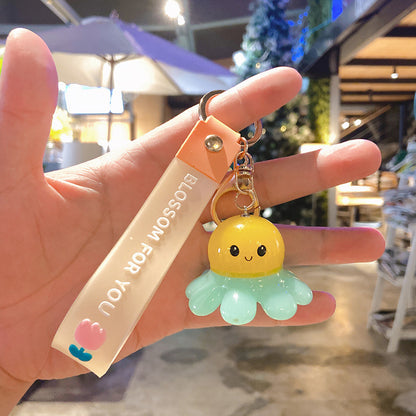 Gantungan Kunci Desain Kartun Lucu 3D Ganci Octopus Keychain Gurita Shake and Glow
