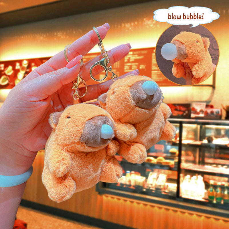 Boneka Capybara Ingusan Lucu Snort Snotty Plushie Doll Bubble Blowing Squeeze Keychain