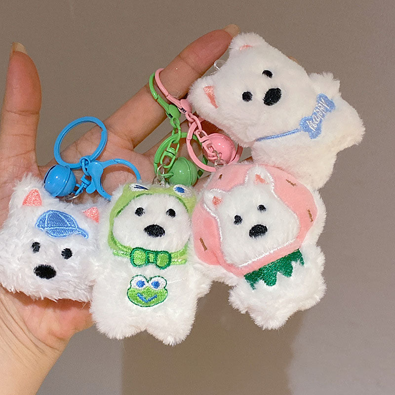 Gantungan Kunci Boneka Lucu Puppy White Dog Bell Plush Doll Keychain Bag Charm KCE2179