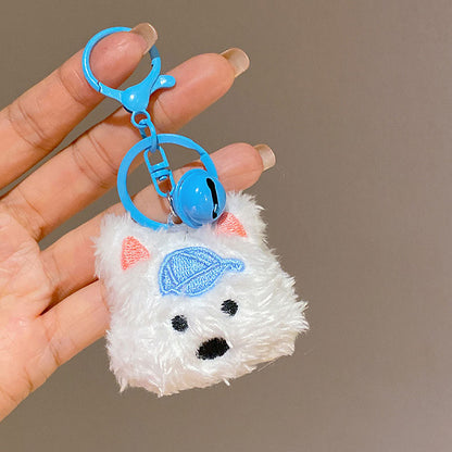 Gantungan Kunci Boneka Lucu Puppy White Dog Bell Plush Doll Keychain Bag Charm KCE2179