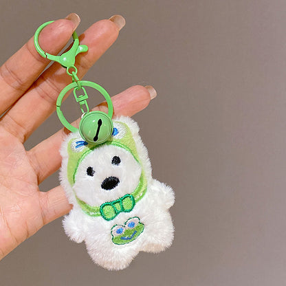 Gantungan Kunci Boneka Lucu Puppy White Dog Bell Plush Doll Keychain Bag Charm KCE2179