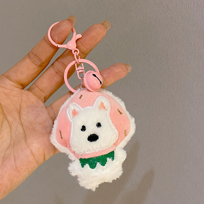 Gantungan Kunci Boneka Lucu Puppy White Dog Bell Plush Doll Keychain Bag Charm KCE2179