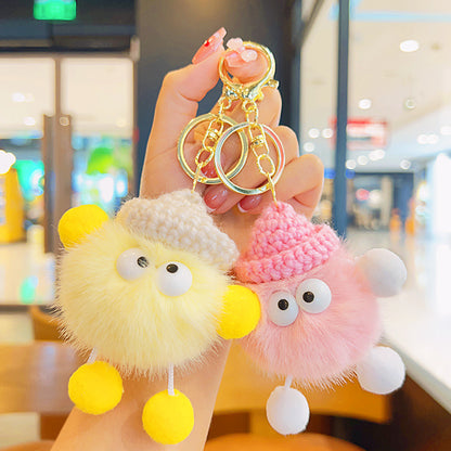 Gantungan Kunci Tas Lucu Kurcaci Pom Pom Kelinci Bulu Topi Rajut Pluffy Bag Keychain