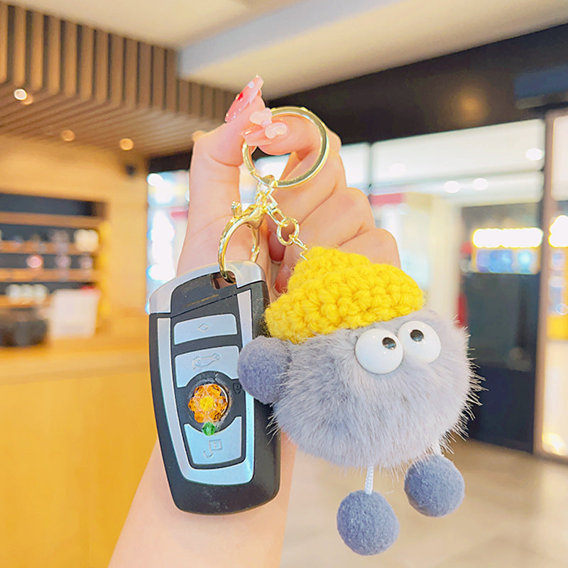 Gantungan Kunci Tas Lucu Kurcaci Pom Pom Kelinci Bulu Topi Rajut Pluffy Bag Keychain