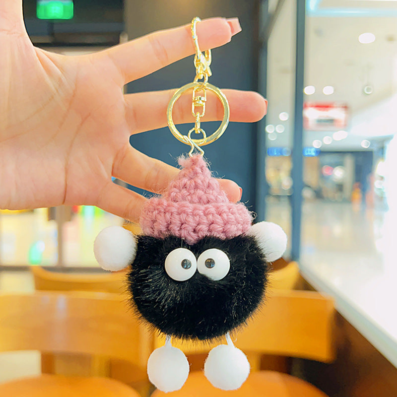 Gantungan Kunci Tas Lucu Kurcaci Pom Pom Kelinci Bulu Topi Rajut Pluffy Bag Keychain