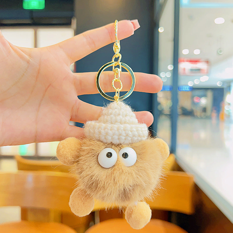 Gantungan Kunci Tas Lucu Kurcaci Pom Pom Kelinci Bulu Topi Rajut Pluffy Bag Keychain