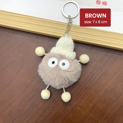 Gantungan Kunci Tas Lucu Kurcaci Pom Pom Kelinci Bulu Topi Rajut Pluffy Bag Keychain