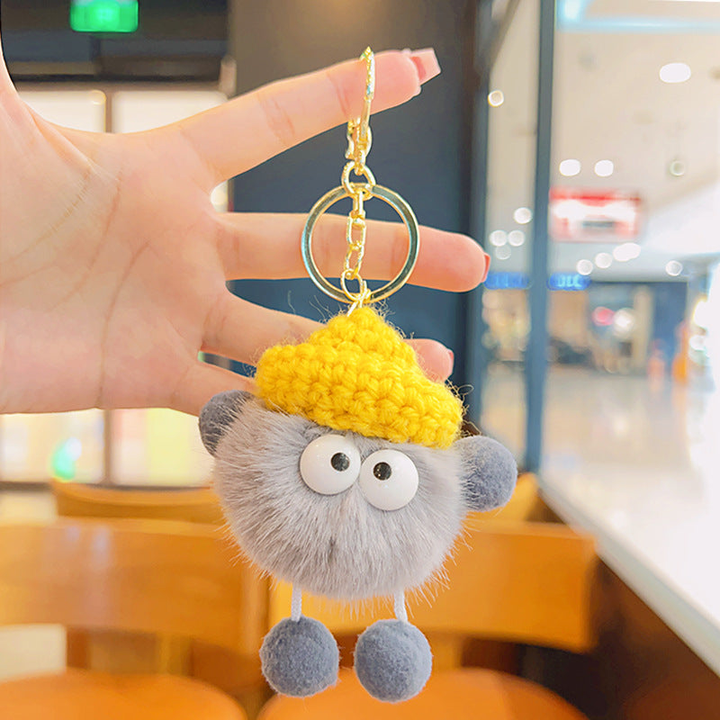 Gantungan Kunci Tas Lucu Kurcaci Pom Pom Kelinci Bulu Topi Rajut Pluffy Bag Keychain