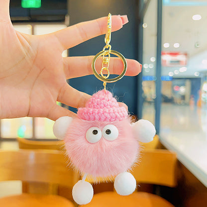 Gantungan Kunci Tas Lucu Kurcaci Pom Pom Kelinci Bulu Topi Rajut Pluffy Bag Keychain