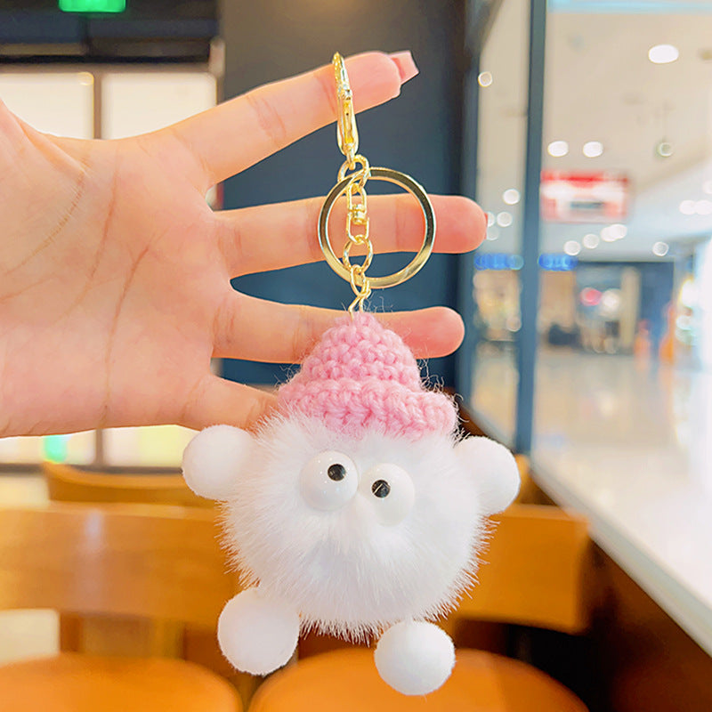 Gantungan Kunci Tas Lucu Kurcaci Pom Pom Kelinci Bulu Topi Rajut Pluffy Bag Keychain