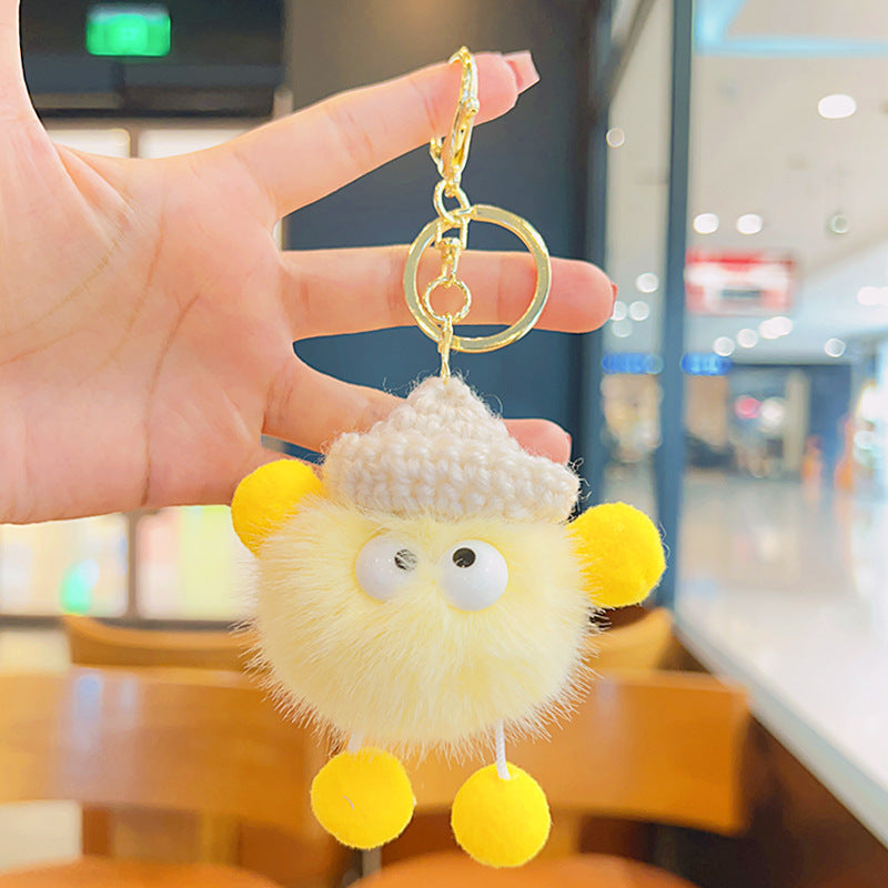 Gantungan Kunci Tas Lucu Kurcaci Pom Pom Kelinci Bulu Topi Rajut Pluffy Bag Keychain