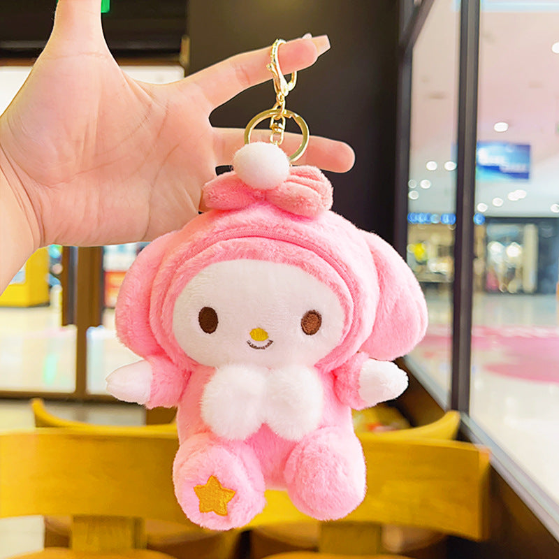 Gantungan Kunci Tas Boneka Sanrio Pita Putih Kitty Kuromi Melody Cinnamoroll Lucu Ganci Keychain