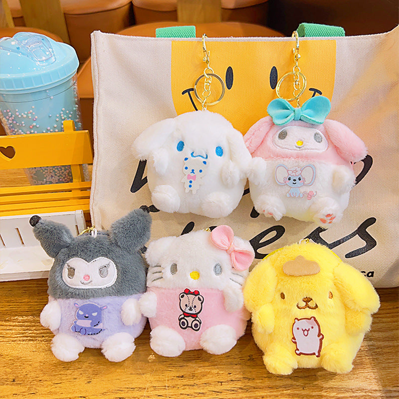 Gantungan Kunci Dompet Bulu Boneka Sanrio Karakter Kitty Kuromi Melody Stella Ball Lucu