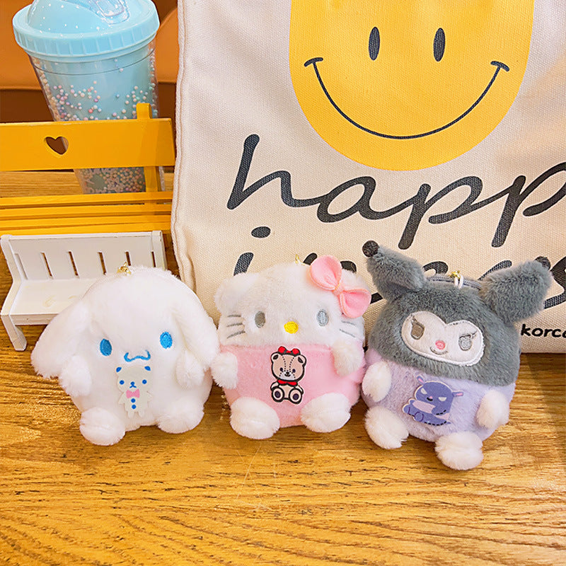 Gantungan Kunci Dompet Bulu Boneka Sanrio Karakter Kitty Kuromi Melody Stella Ball Lucu