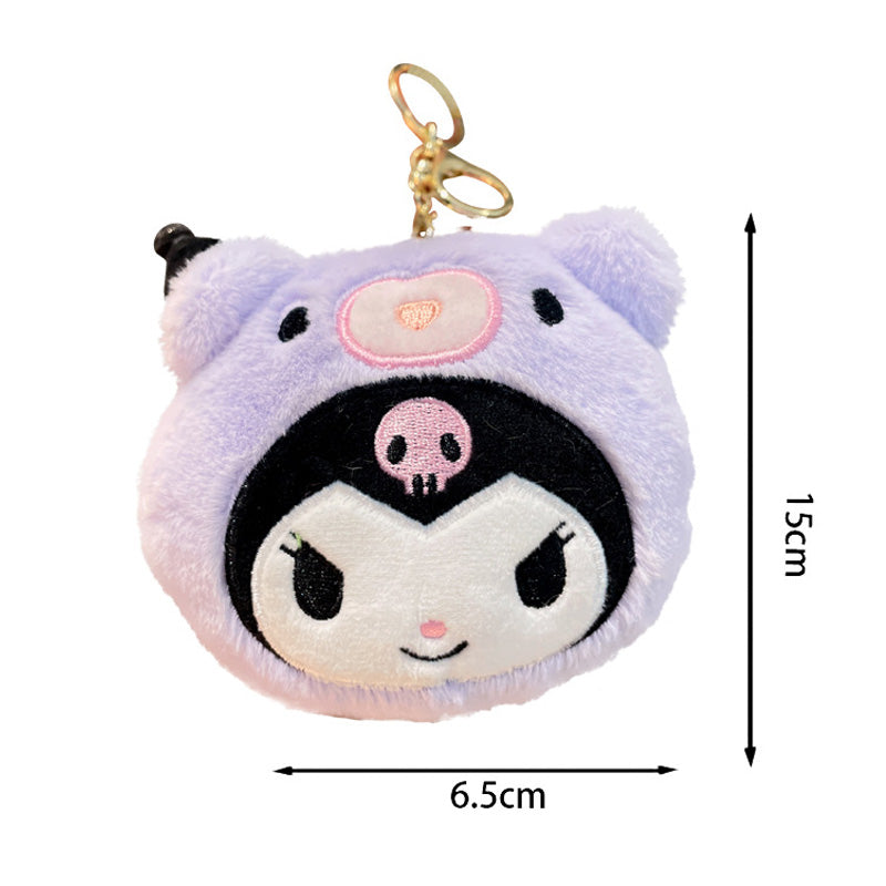 Gantungan Kunci Dompet Bulu Boneka Sanrio Karakter Kitty Kuromi Melody Stella Lucu