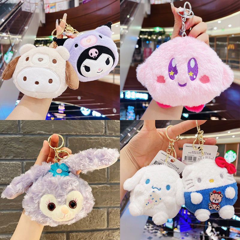 Gantungan Kunci Dompet Bulu Boneka Sanrio Karakter Kitty Kuromi Melody Stella Lucu