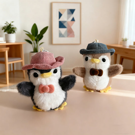 Gantungan Kunci Boneka Penguin Fluffy Winter Gentleman Costume Lucu Gemas KCE9185
