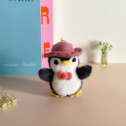 Gantungan Kunci Boneka Penguin Fluffy Winter Gentleman Costume Lucu Gemas KCE9185