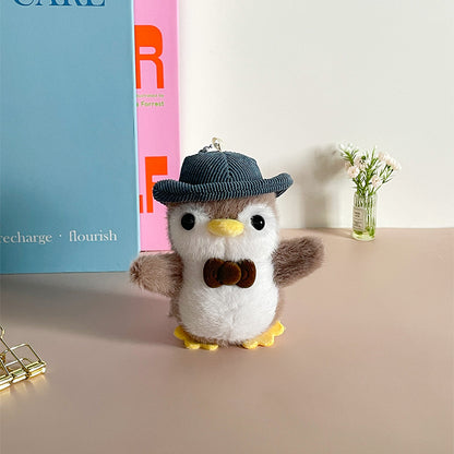 Gantungan Kunci Boneka Penguin Fluffy Winter Gentleman Costume Lucu Gemas KCE9185