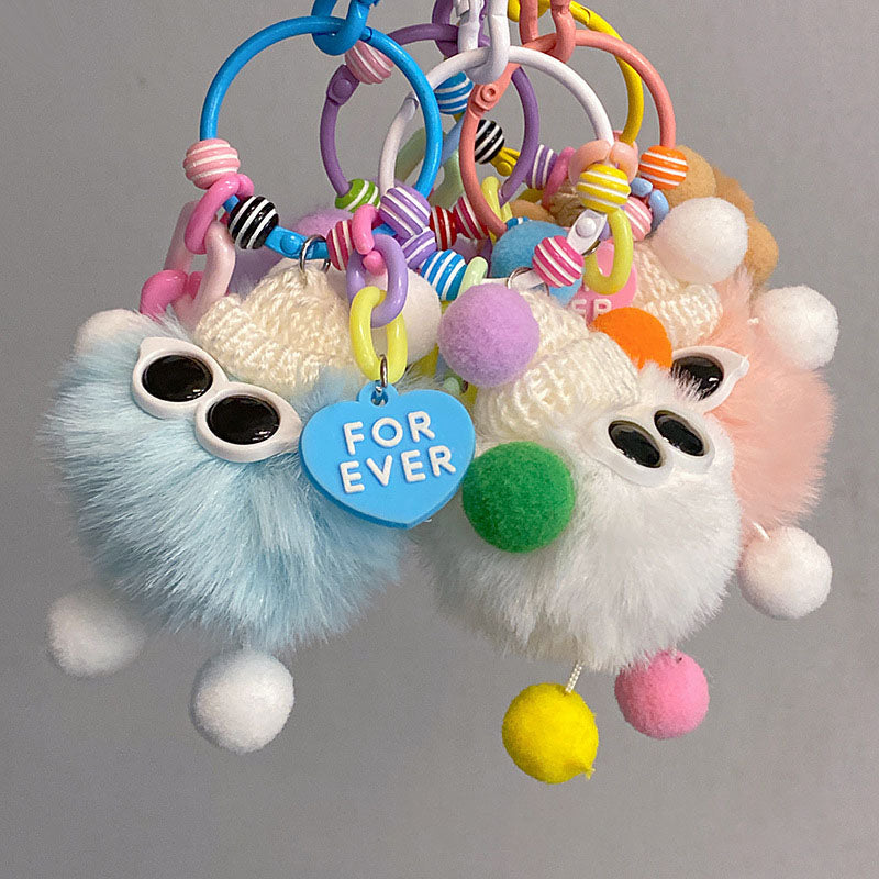 Gantungan Kunci Tas Fluffy Lucu Kurcaci Kacamata Pom Pom Bulu Topi Rajut Pluffy Bag Keychain MCE1628