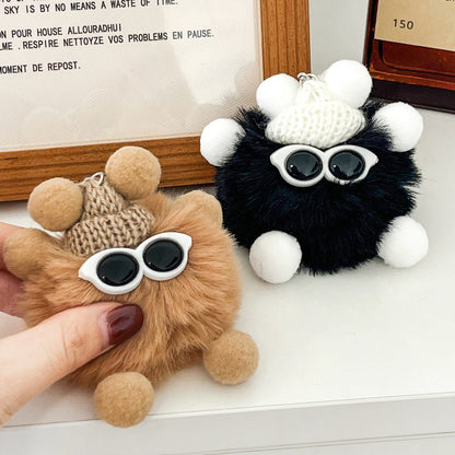 Gantungan Kunci Tas Fluffy Lucu Kurcaci Kacamata Pom Pom Bulu Topi Rajut Pluffy Bag Keychain MCE1628