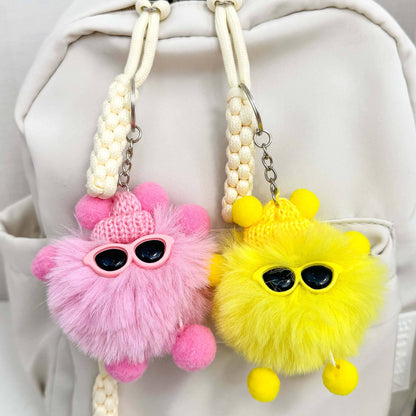 Gantungan Kunci Tas Fluffy Lucu Kurcaci Kacamata Pom Pom Bulu Topi Rajut Pluffy Bag Keychain MCE1628
