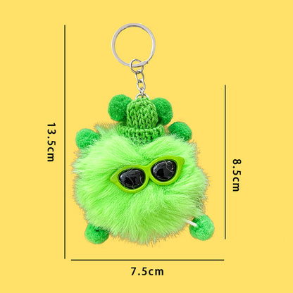 Gantungan Kunci Tas Fluffy Lucu Kurcaci Kacamata Pom Pom Bulu Topi Rajut Pluffy Bag Keychain MCE1628